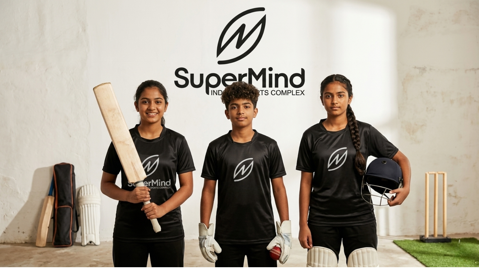 SuperMind cricket players in team kit on the ground